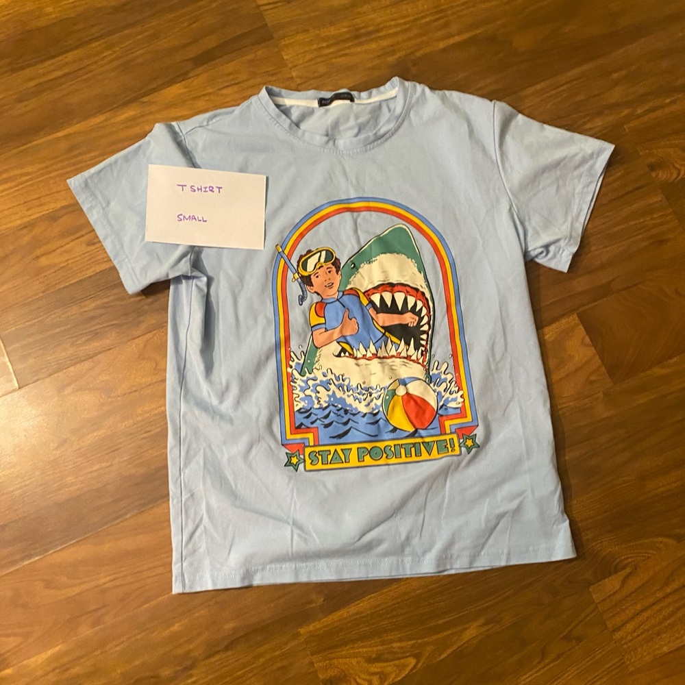 Blue Short Sleeve Tee with Retro Graphic Design